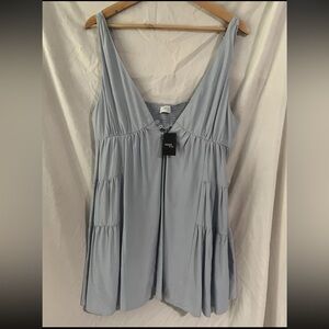 NEW RESET by Jane Light Blue Deep V-neck Babydoll Dress Sz L